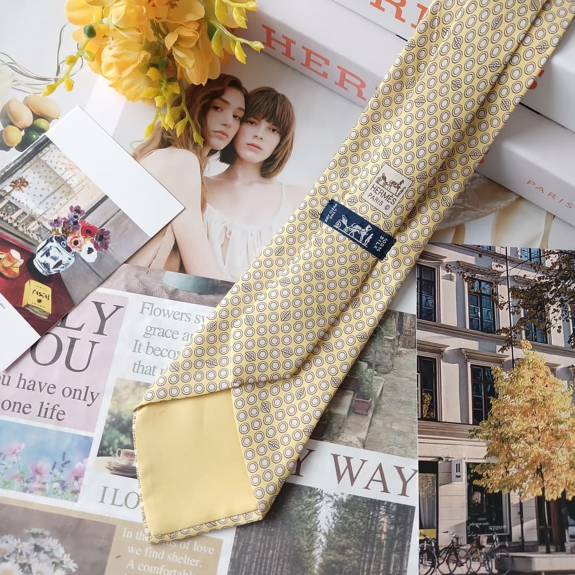 에르메스 실크 옐로우 서클 패턴 넥타이 9.6cm B등급 A19136
 상품이미지2