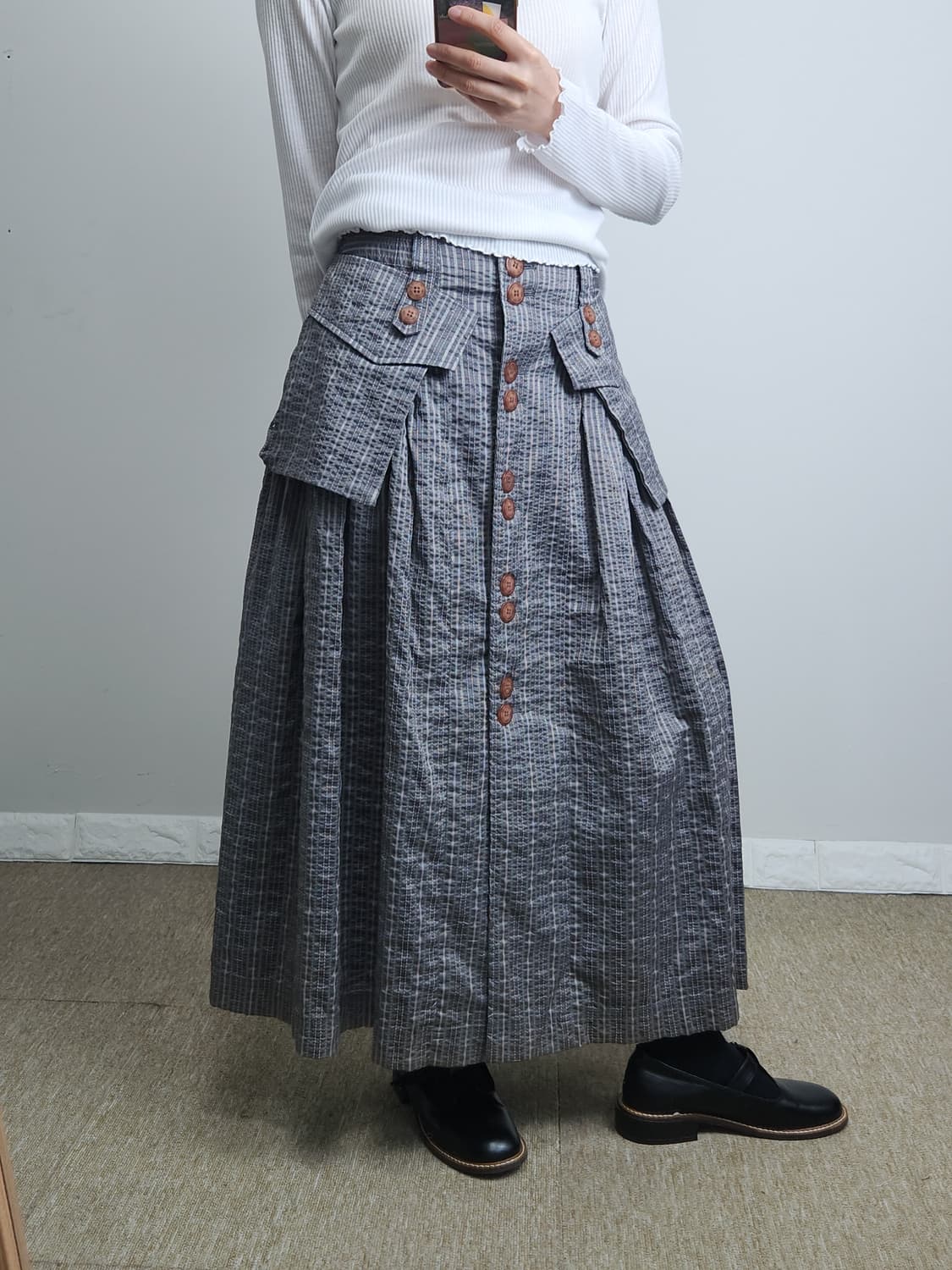 스트라이프 빅포켓 롱스커트 상품이미지3