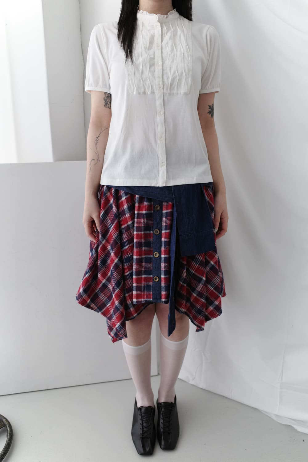 check unbalanced denim skirt  상품이미지4