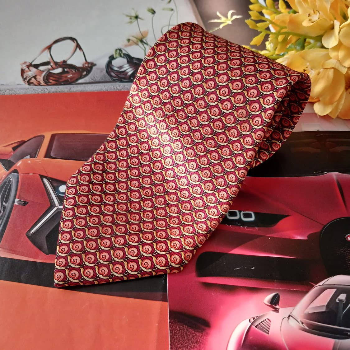 니나리치 실크 오렌지 스파이럴 패턴 넥타이 9.3cm A등급 A18878 상품이미지2