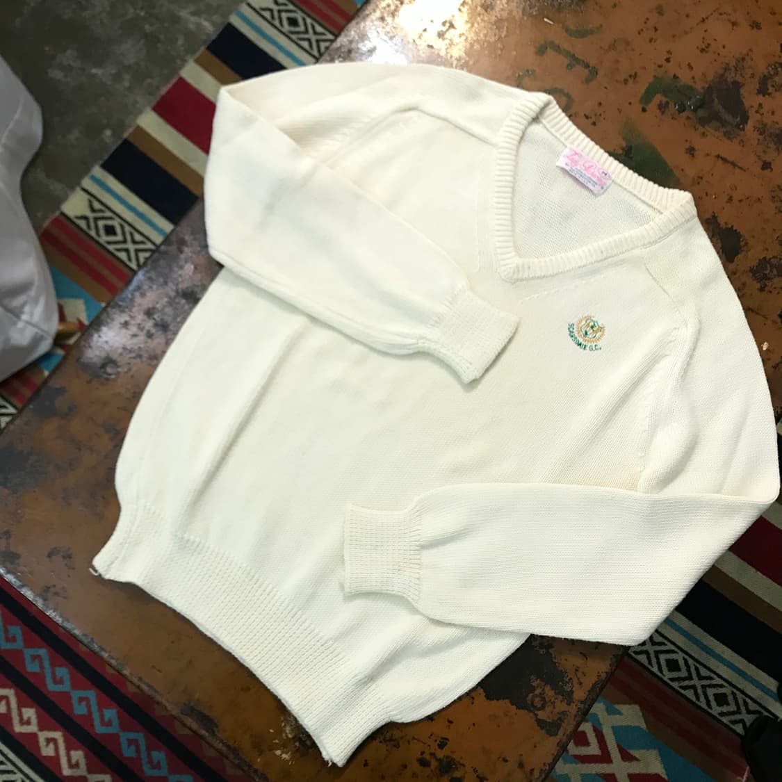 Usa vtg 크림 아이보리 브이넥 코튼 자수 니트 여성 55 66 상품이미지2