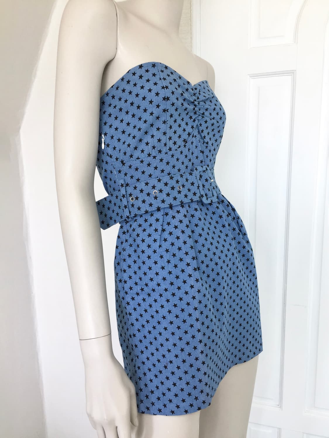 Light Denim Star Print Ruched Tube Dress 상품이미지3