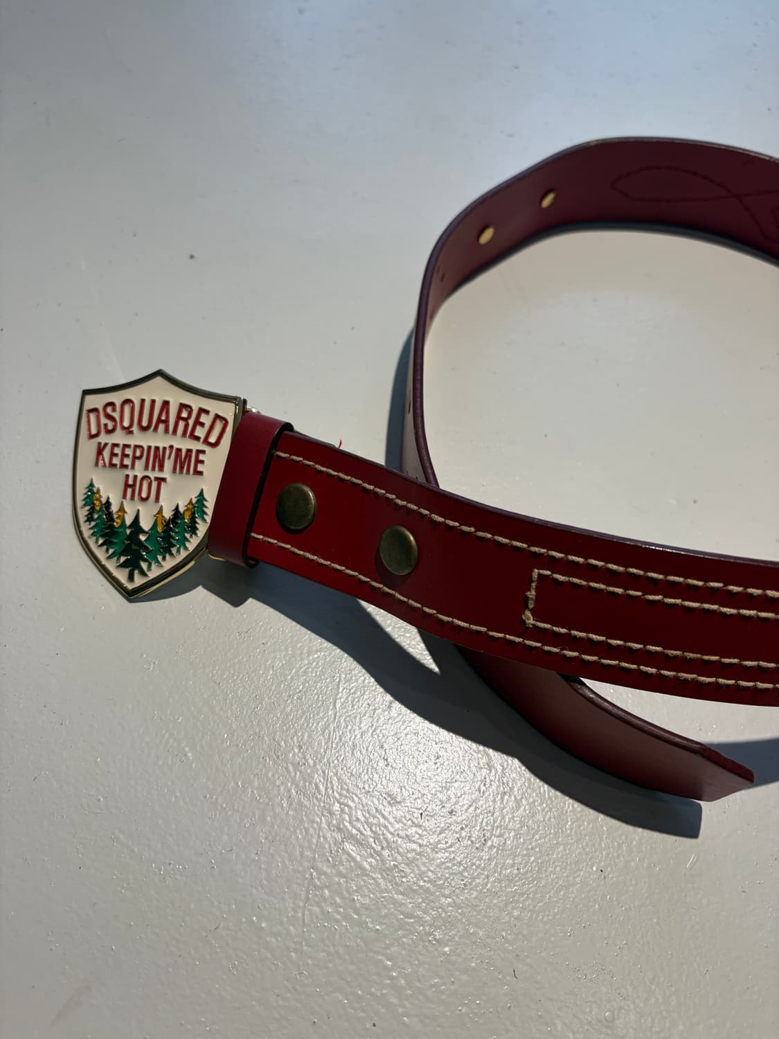 Dsquared2 레드 스티치 헤리티지 레더 벨트 상품이미지2