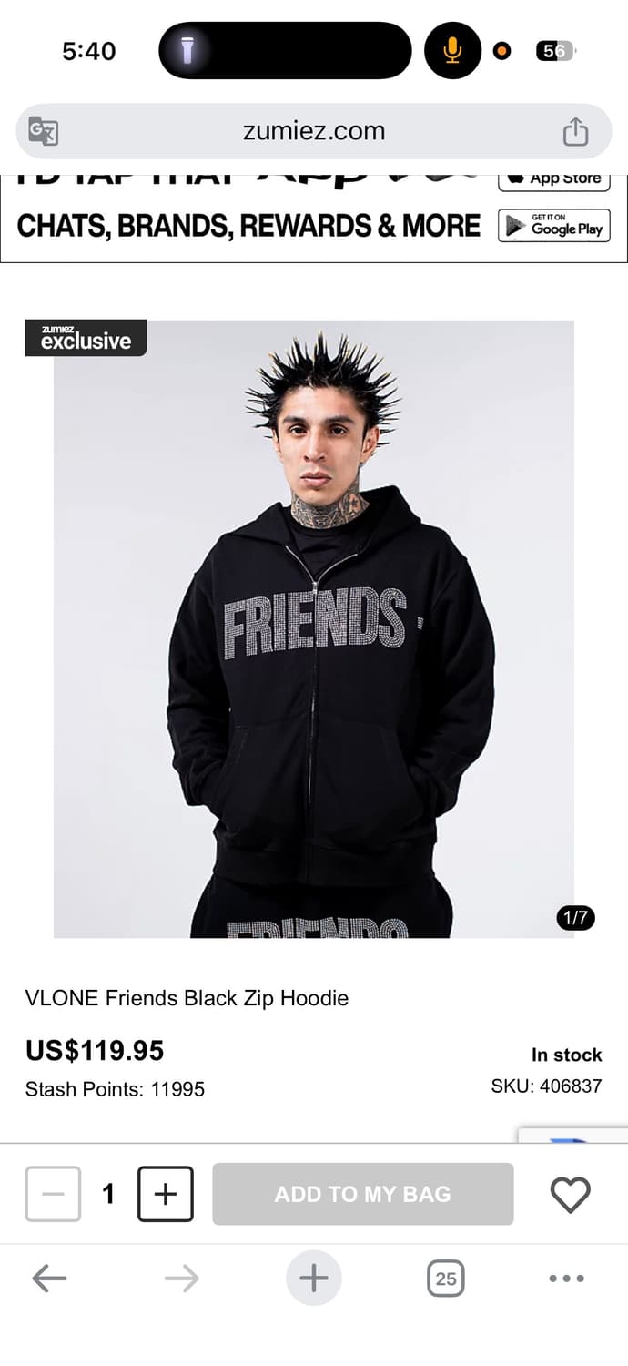 브이론 라인스톤 후드집업 상품이미지1