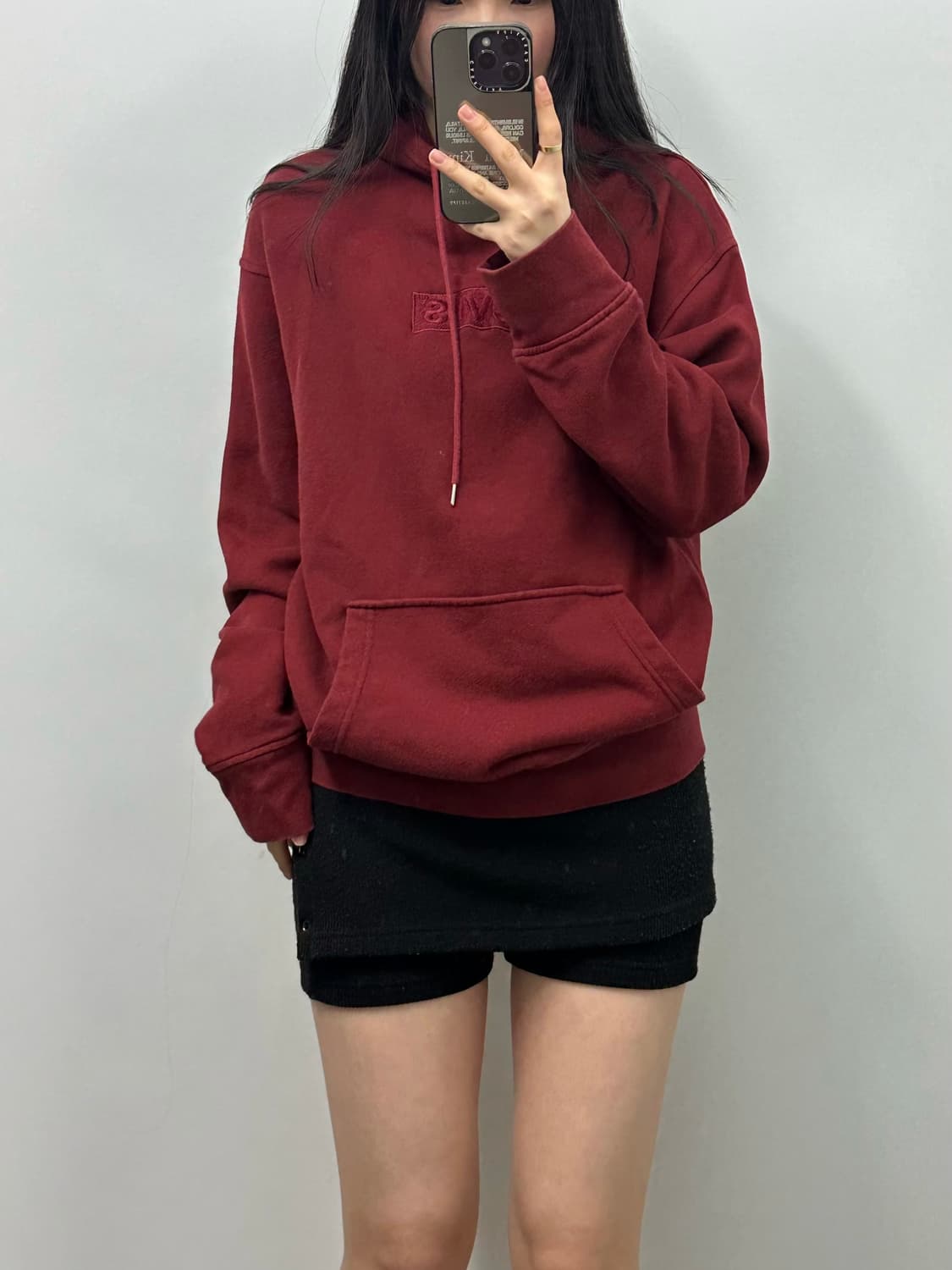 리바이스 박스로고 버건디 후드티 상품이미지1