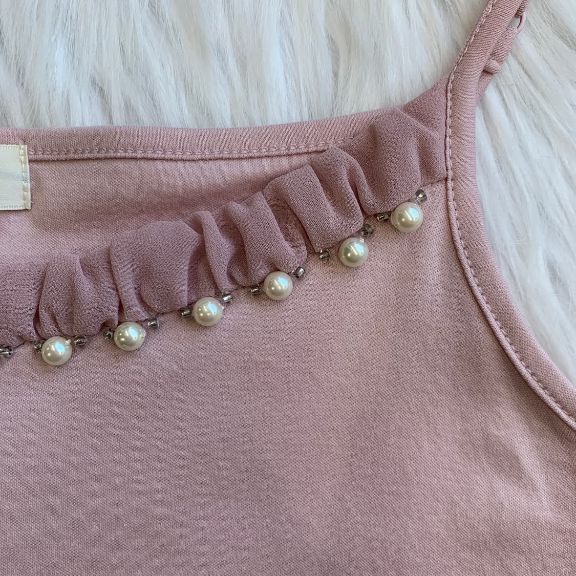 일본 빈티지 SOUP 진주 장식 쉬폰 셔링 나시 1875 상품이미지3