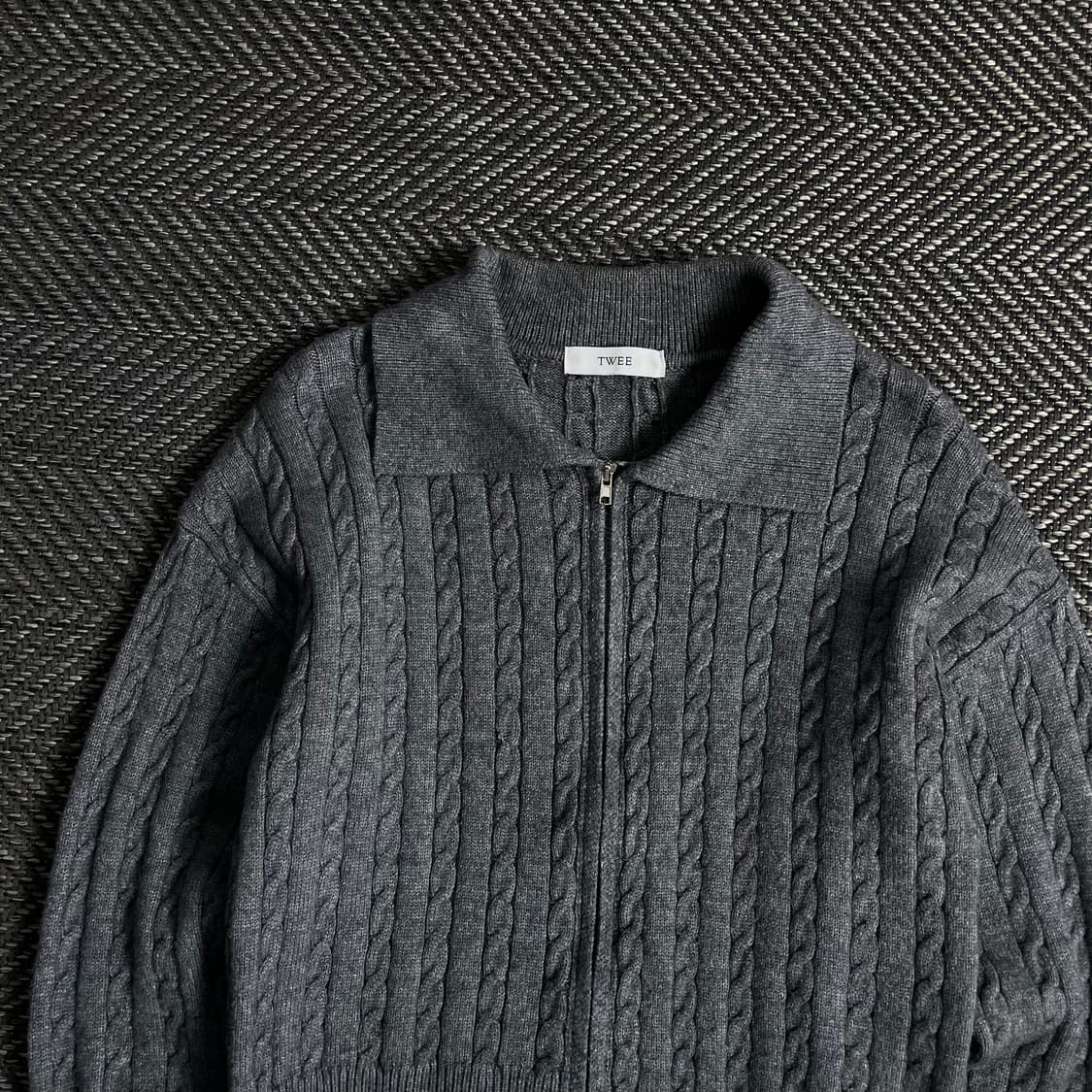 TWEE 빈티지 꽈배기 니트 집업 그레이 y 3672 상품이미지4