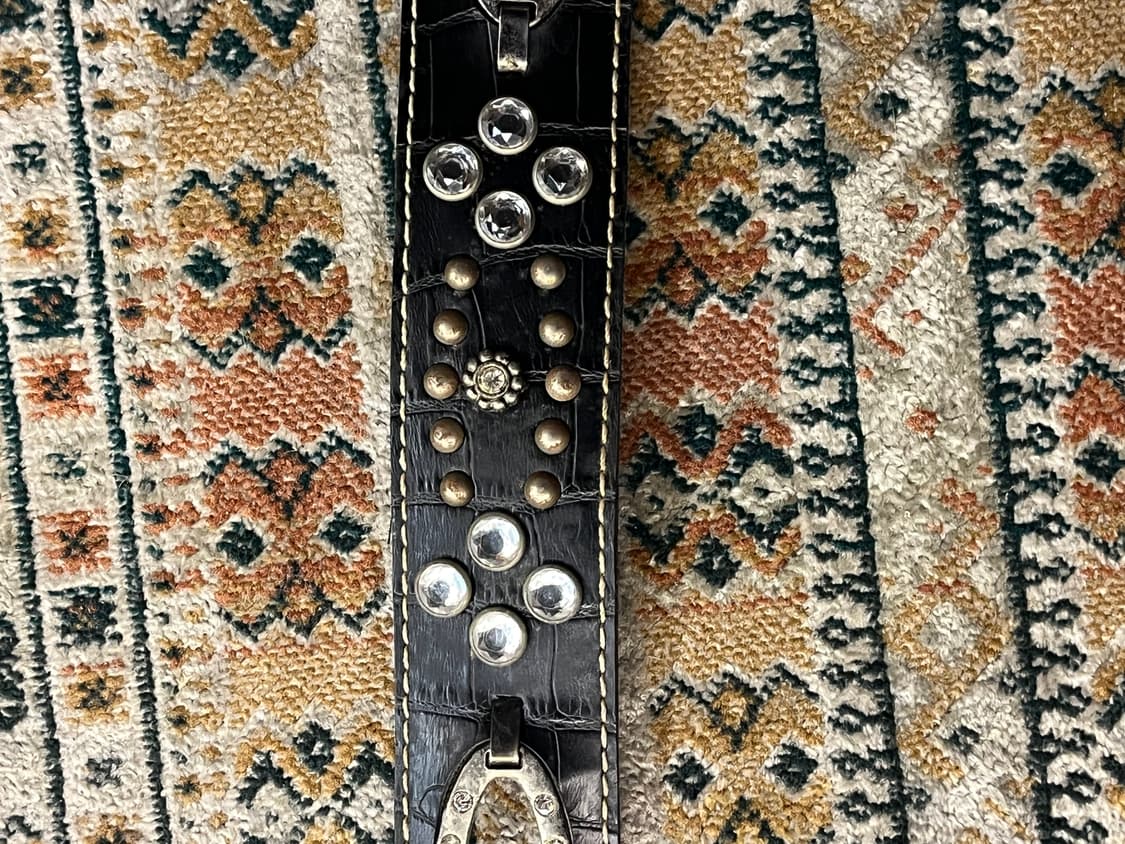 빈티지 라인스톤 가죽 벨트 블랙 #csz1962 상품이미지4