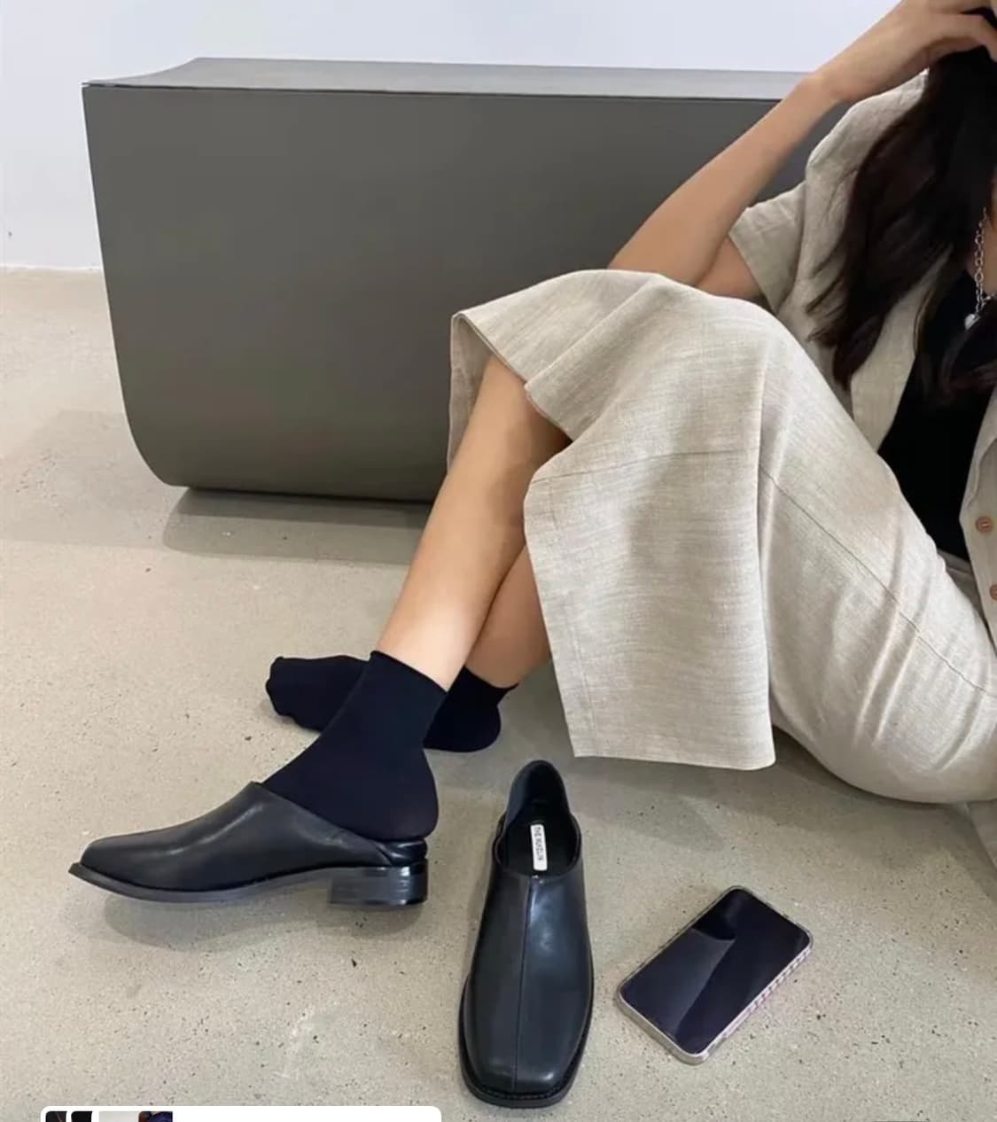 여성 스퀘어 스티치 절개 로퍼 플랫 단화 250 블랙 상품이미지7