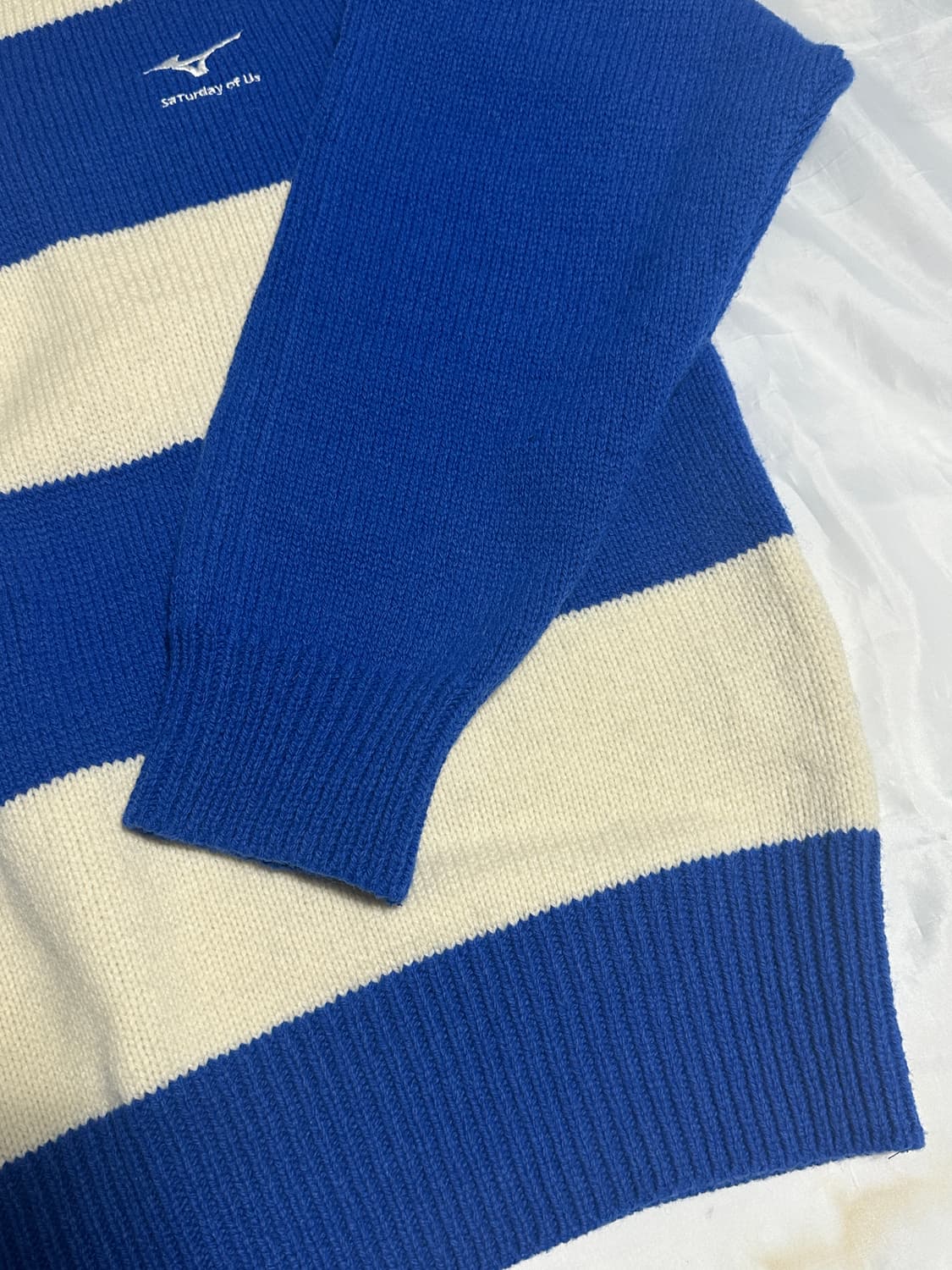 STU 미즈노 엠브로더리 스트라이프 카라 니트 L size 상품이미지4