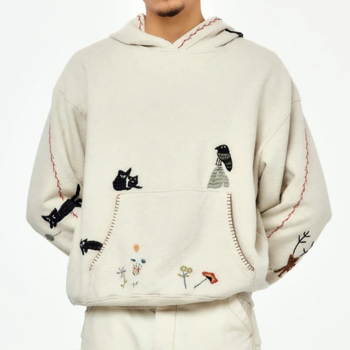 캐피탈 탑 플리스 후드 스웨트셔츠 크로우 앤 캣 자수 키나리 상품이미지4