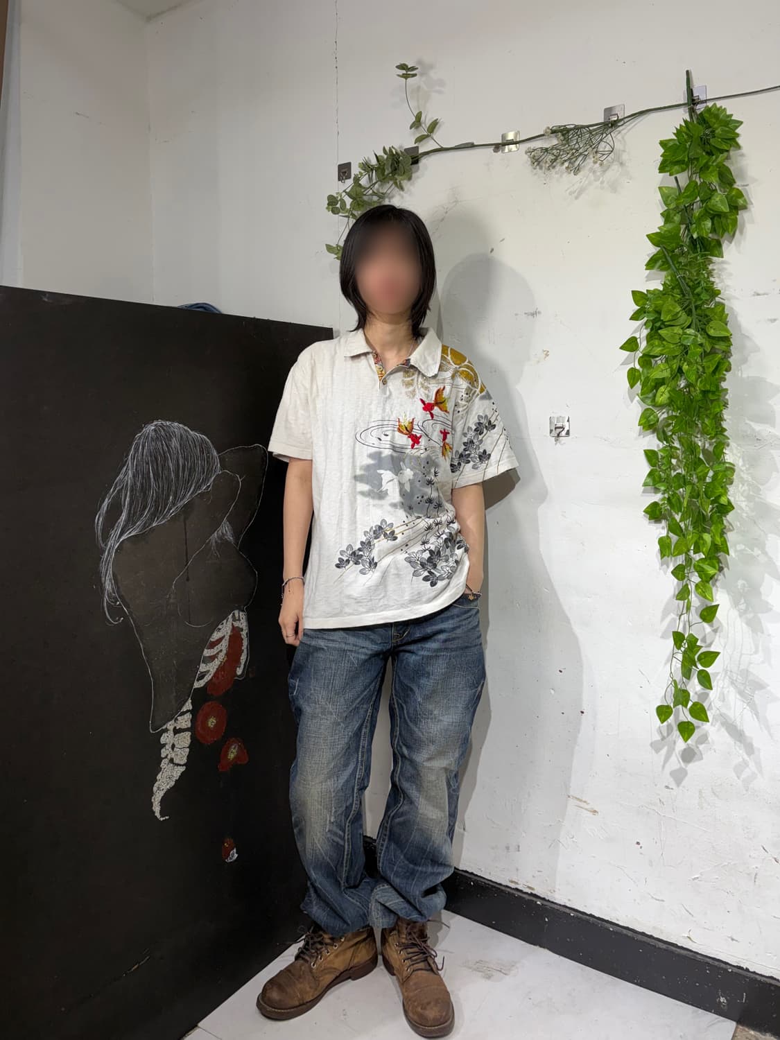 일본빈티지 오리엔탈 자수 반팔 티셔츠 L 상품이미지3