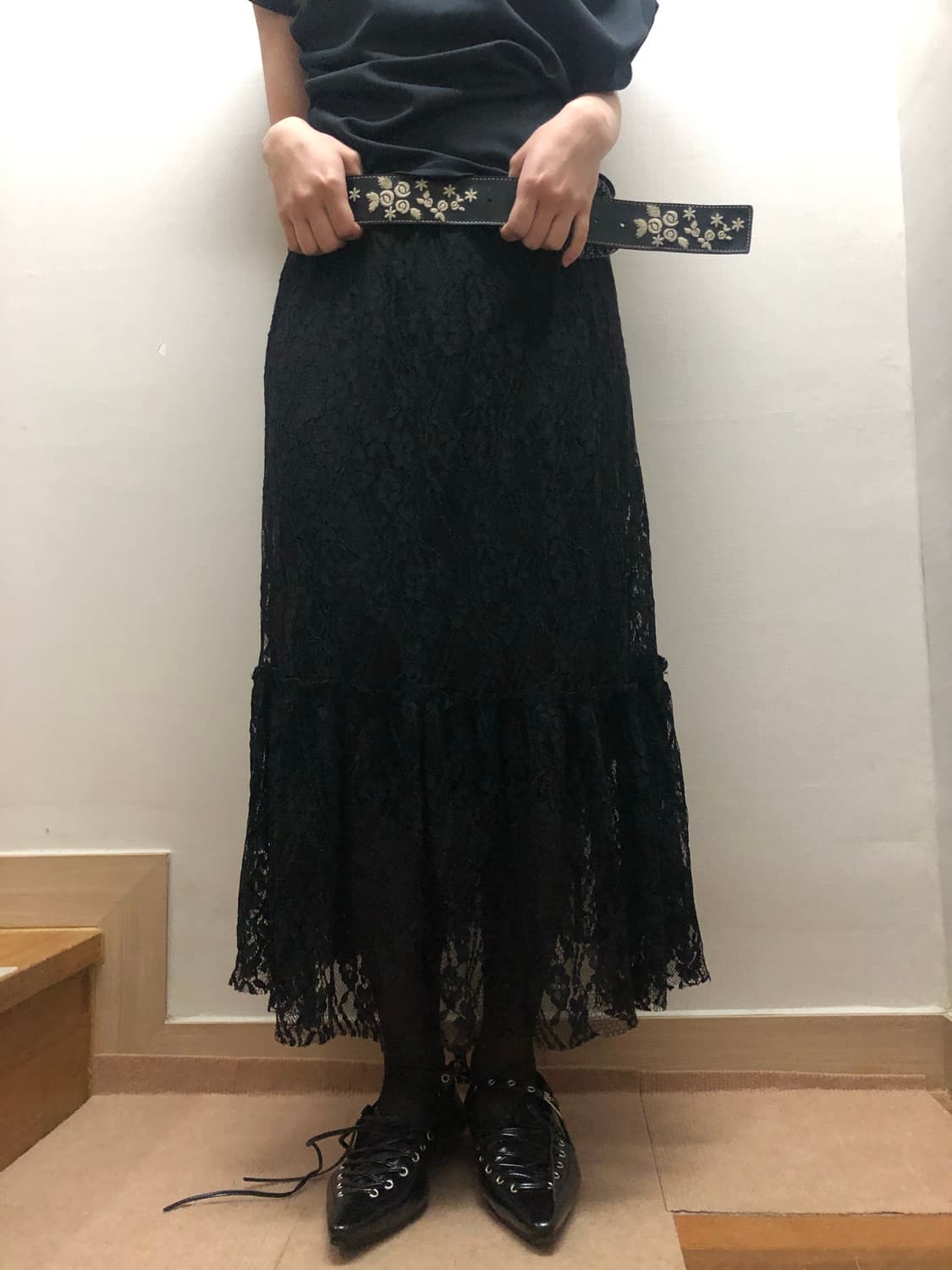 빈티지 블랙 레이스 롱 스커트 상품이미지5