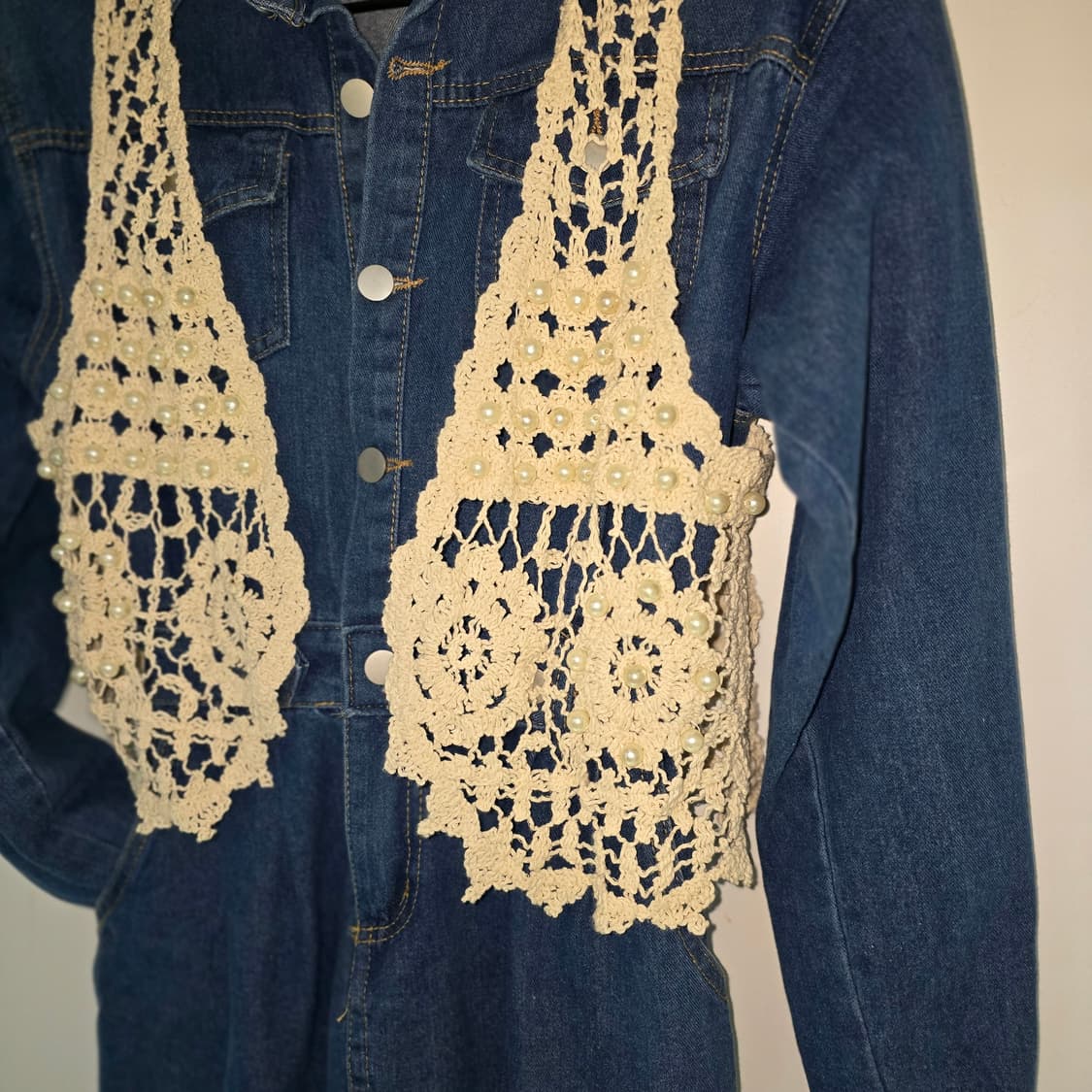 데님 원피스 + 뜨개 조끼 세트 S 상품이미지6