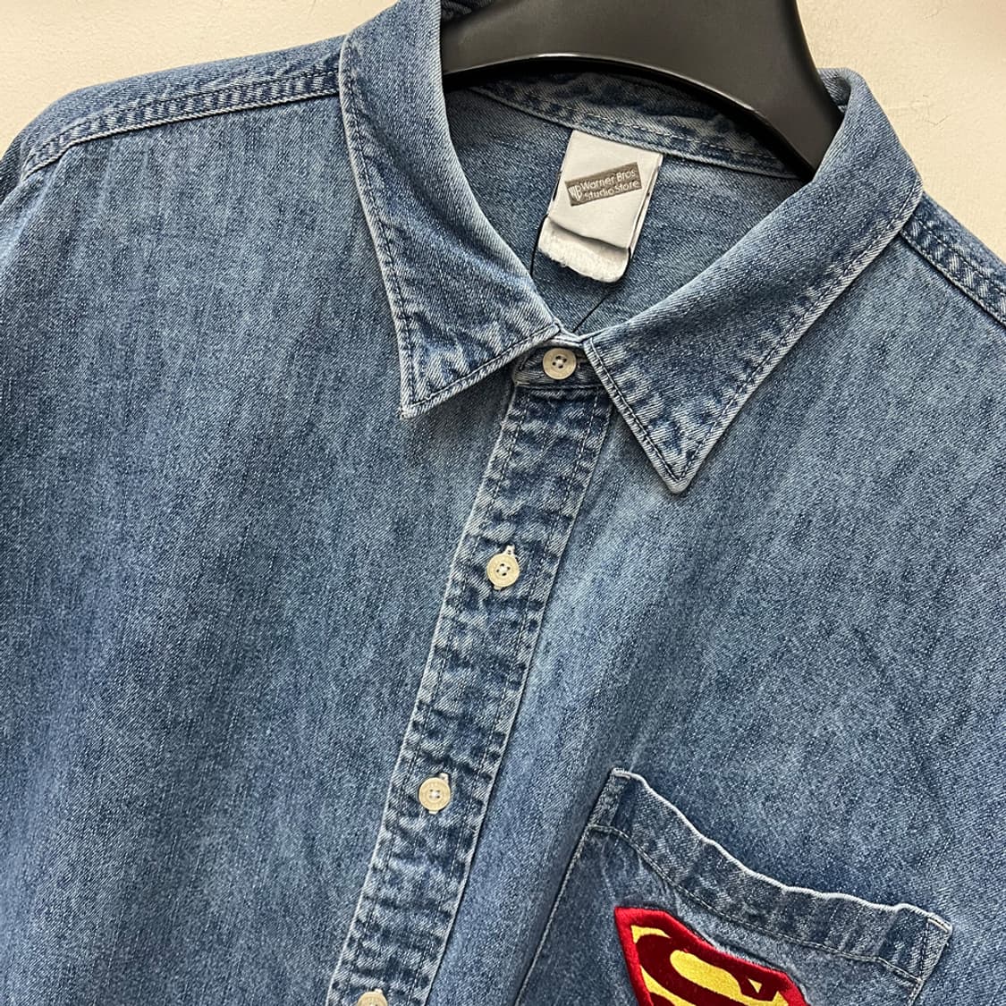 90s USA 워너 브라더스 DC코믹스 슈퍼맨 데님 셔츠 청남방 2XL 상품이미지3