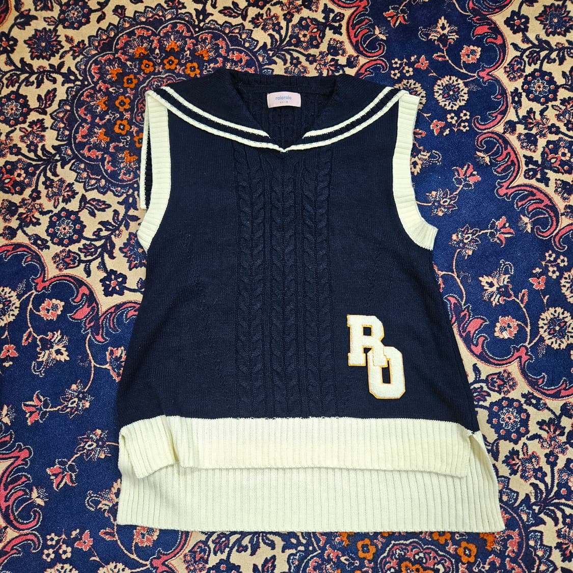로라로라 세일러 배색 네이비 베스트 니트 Free 상품이미지1