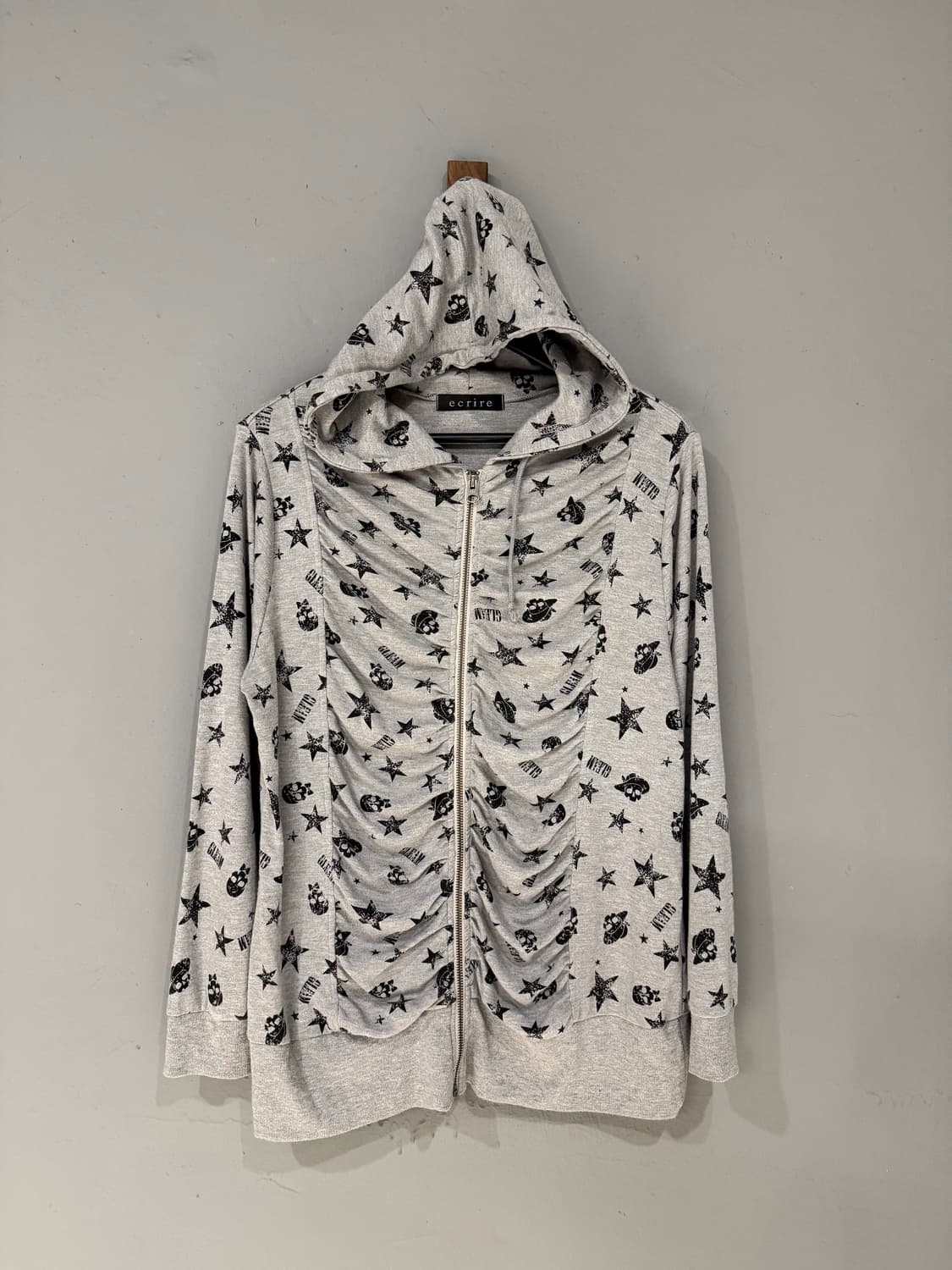 shirring detail skull hood zip-up 상품이미지5