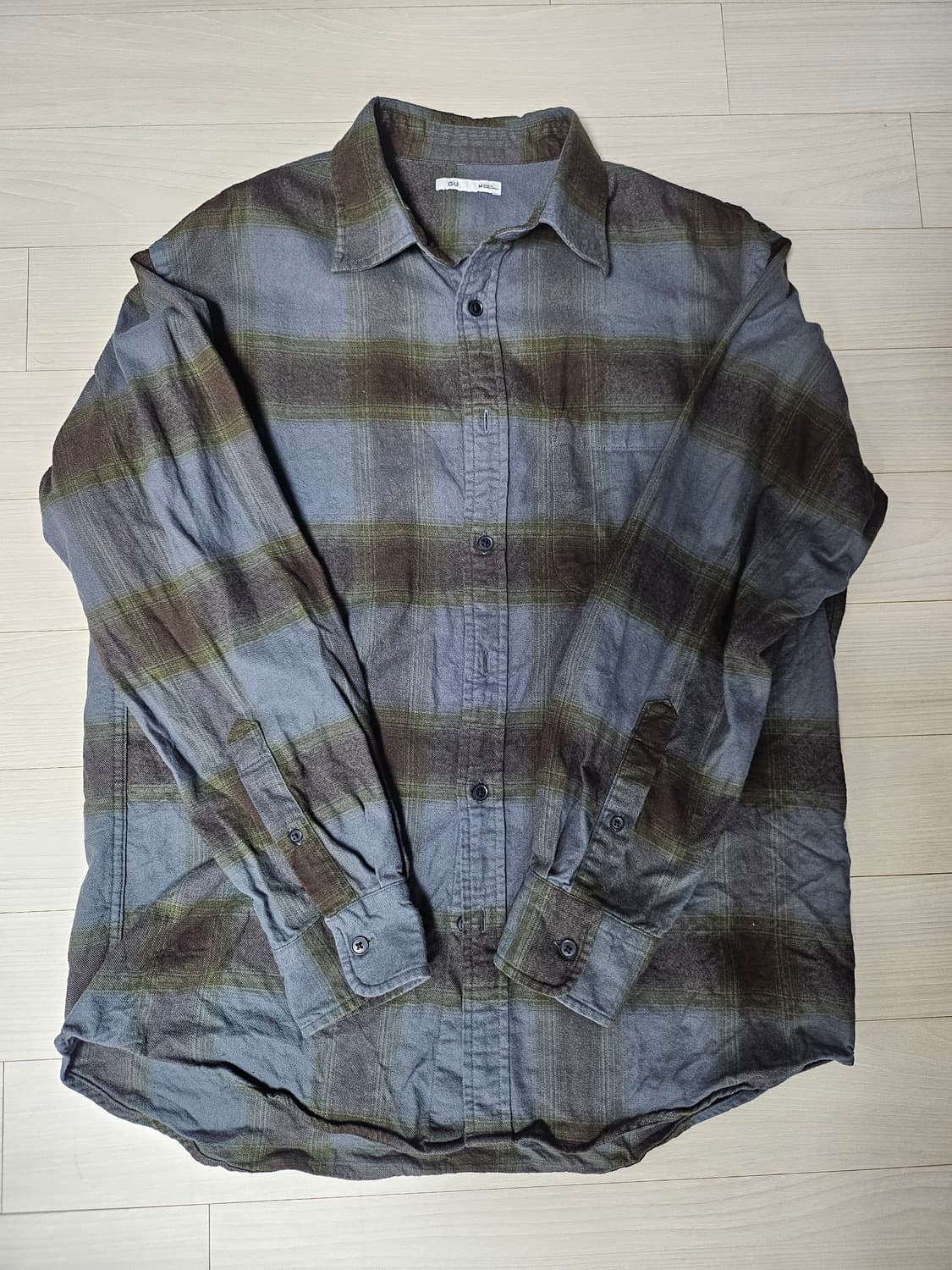 GU 플란넬 체크셔츠 다크그린 M 상품이미지3