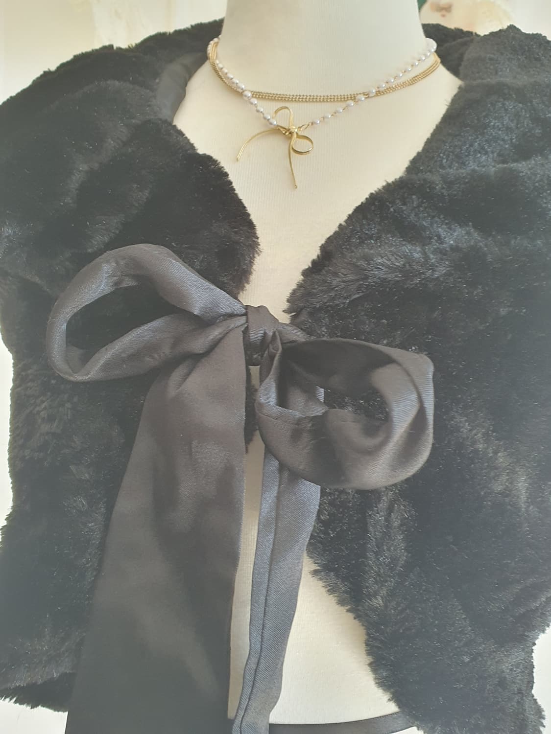 [빈티지] 블랙 퍼 볼레로 리본 장식 상품이미지2