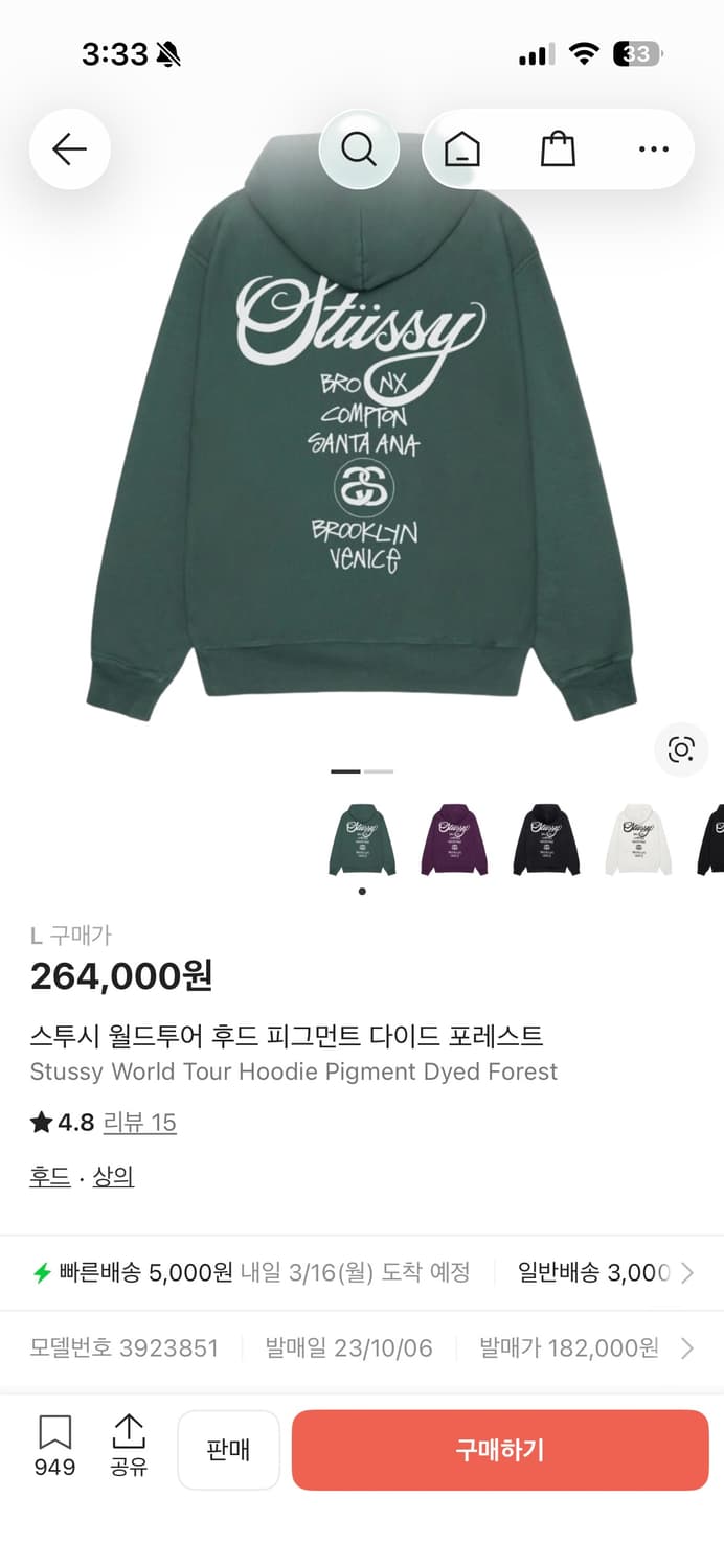 스투시 후드티 그린 L 상품이미지4