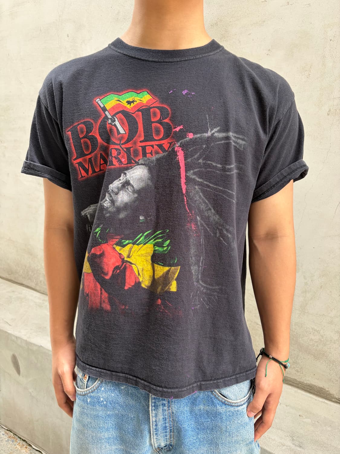 00‘s Bob Marley rap print faded T-shirt 상품이미지4