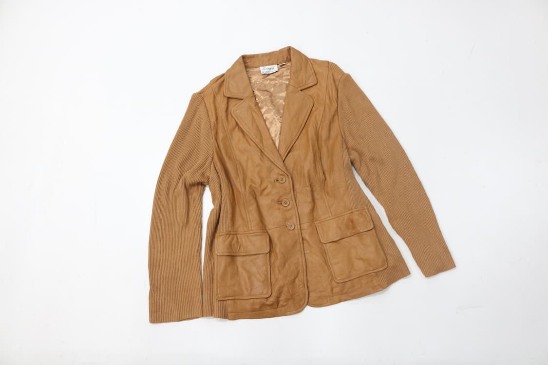 Linea 리네아 빈티지 레더 니트 배색 포켓 자켓 (XL) 상품이미지2