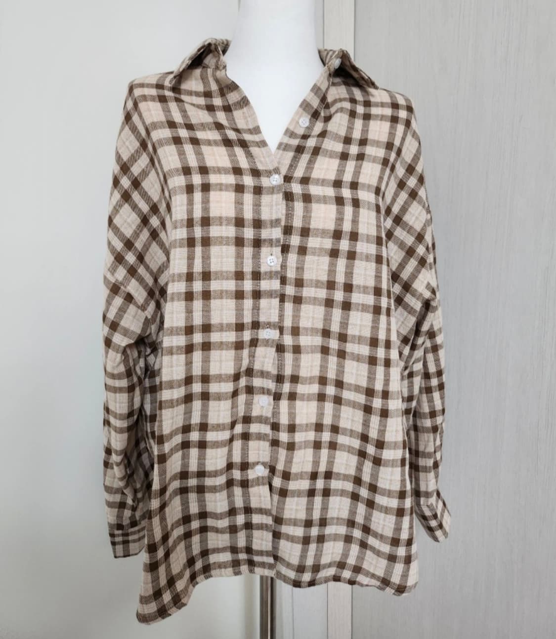 빈티지 오버핏 브라운 체크 셔츠  상품이미지2