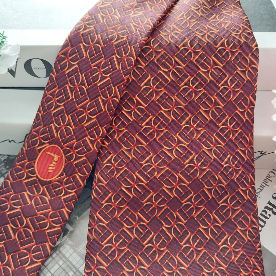 트루사르디 실크 와인 오렌지 로고 패턴 넥타이 9cm A+등급 K1308 상품이미지2