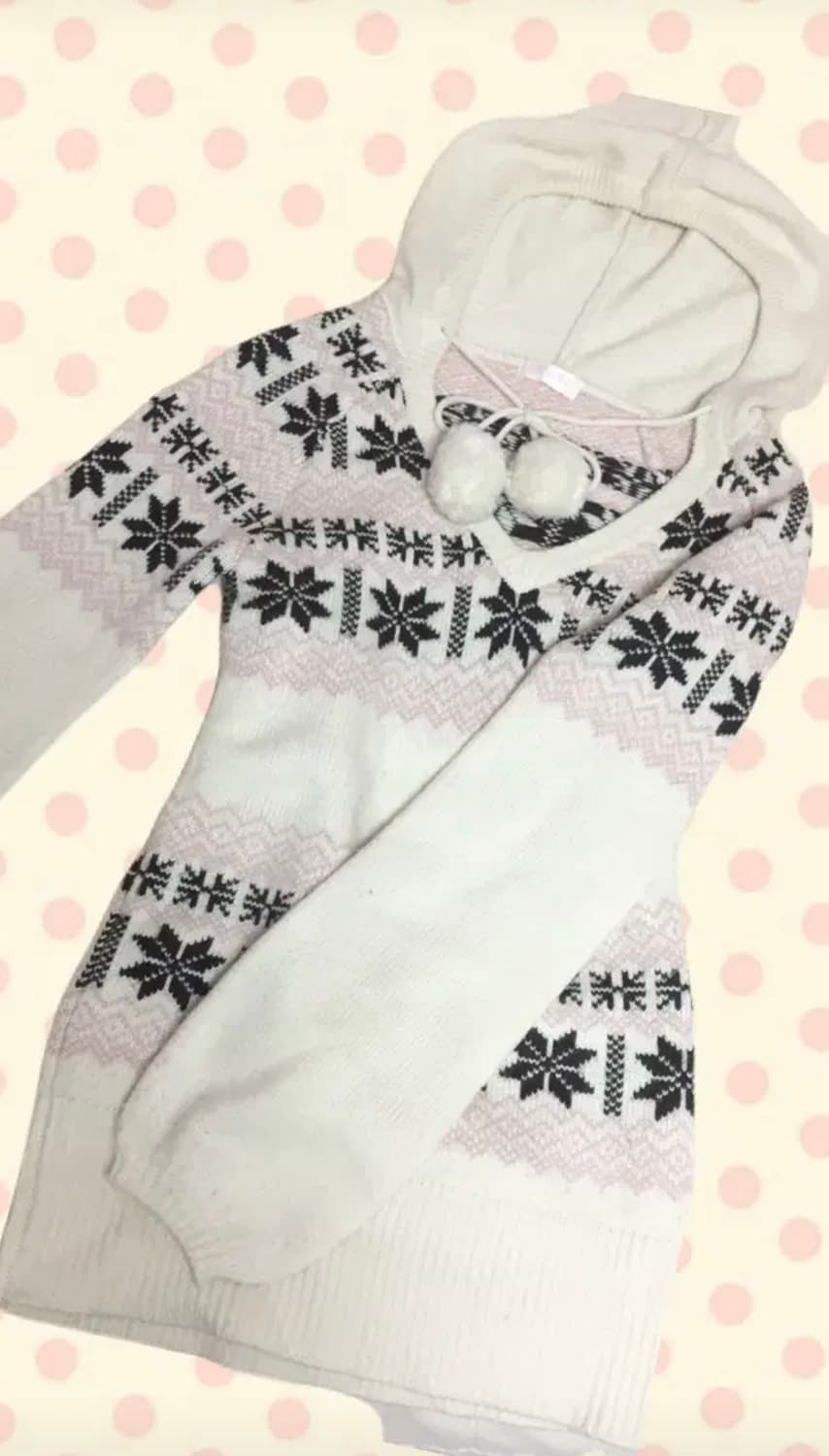 리즈리사 폼폼이 노르딕 후드 니트 갸루 라떼갸루 히메갸루 빈티지 상품이미지2