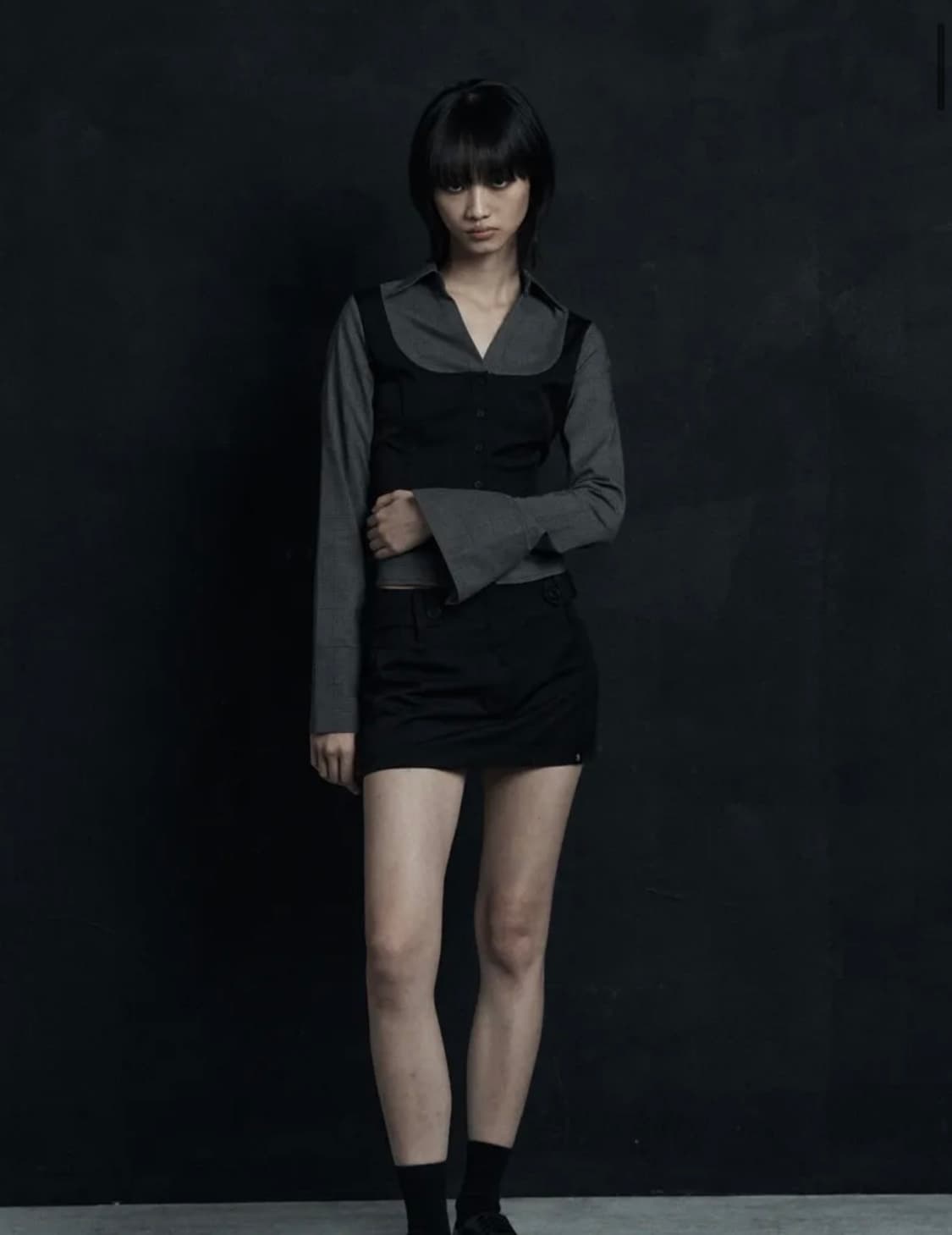 시너진 레이어드 베스트 체크 셔츠 블랙 S 상품이미지3