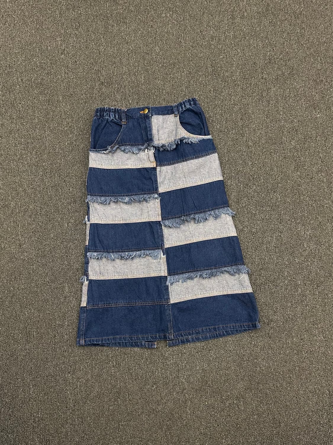 160)Japanese vintage 프린지 패치워크 데님 스커트 상품이미지1