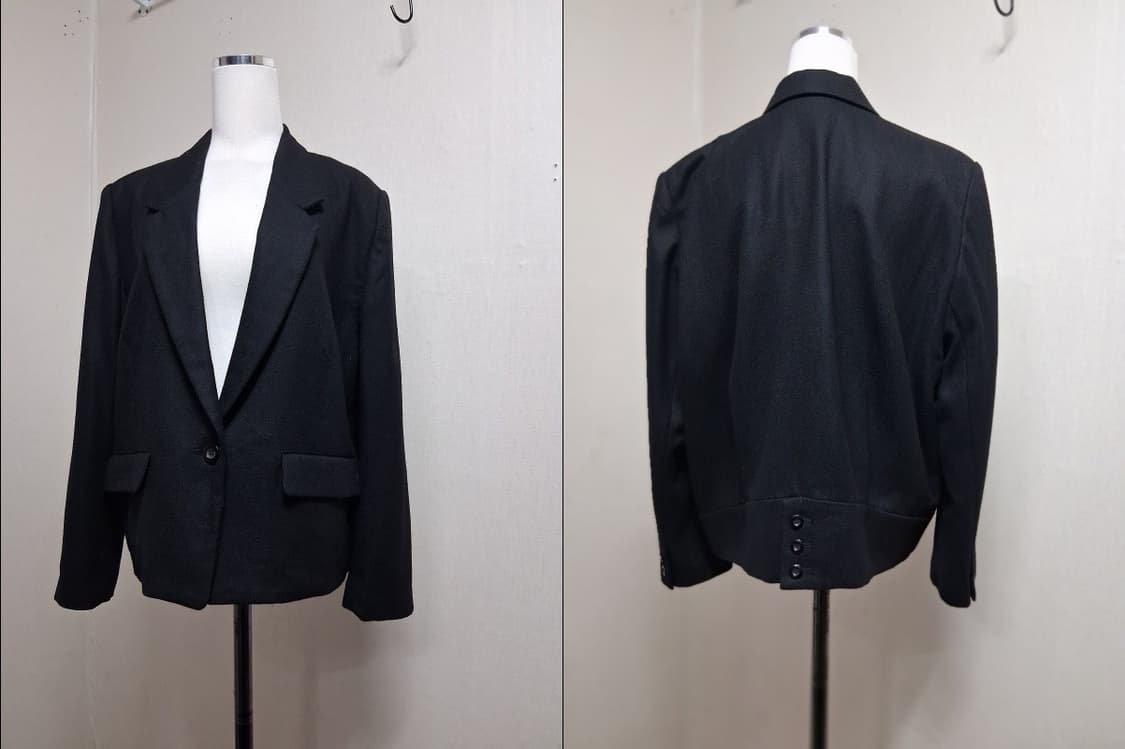 부티크 에코 가오리핏 숏자켓 77사이즈입니다. 검정색상에 순모 울 모직  상품이미지1