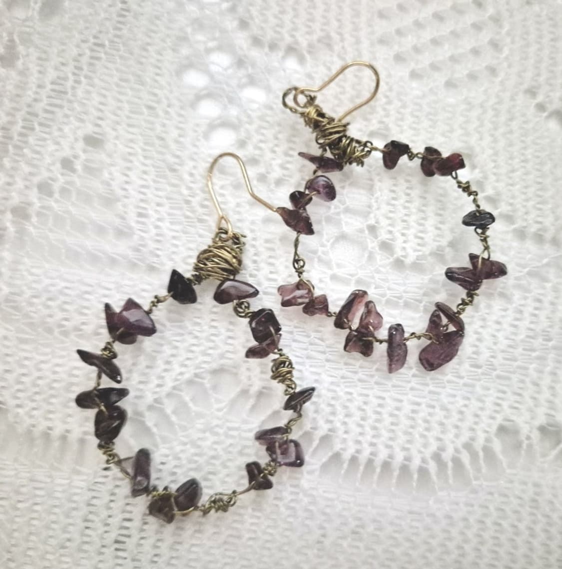 핸드메이드 ) 천연가넷원석 와이어귀걸이 상품이미지1