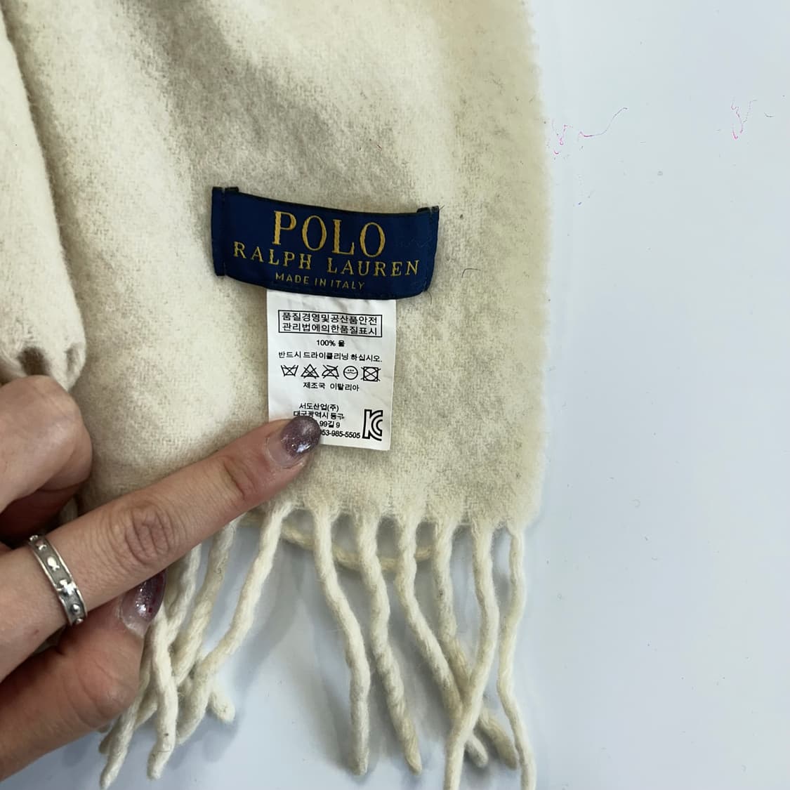 Polo 폴로 그레이 아이보리 배색 목도리  상품이미지5