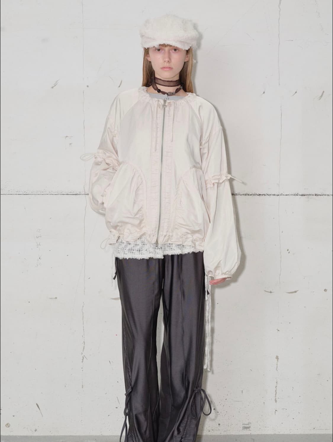 타입서비스 퍼리본 헌팅캡 아이보리화이트베레모자볼버킷햇비니스트랩레이스흰색샤 상품이미지6