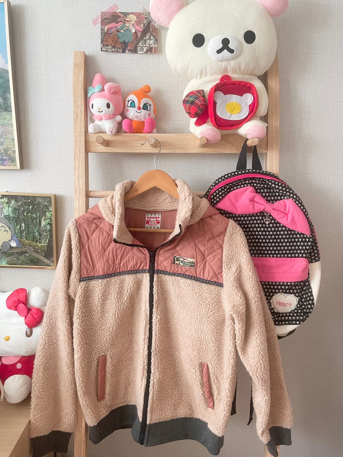 모리걸 빈티지 티티카카 핑크 배색 플리스 자켓 💗💛 상품이미지1