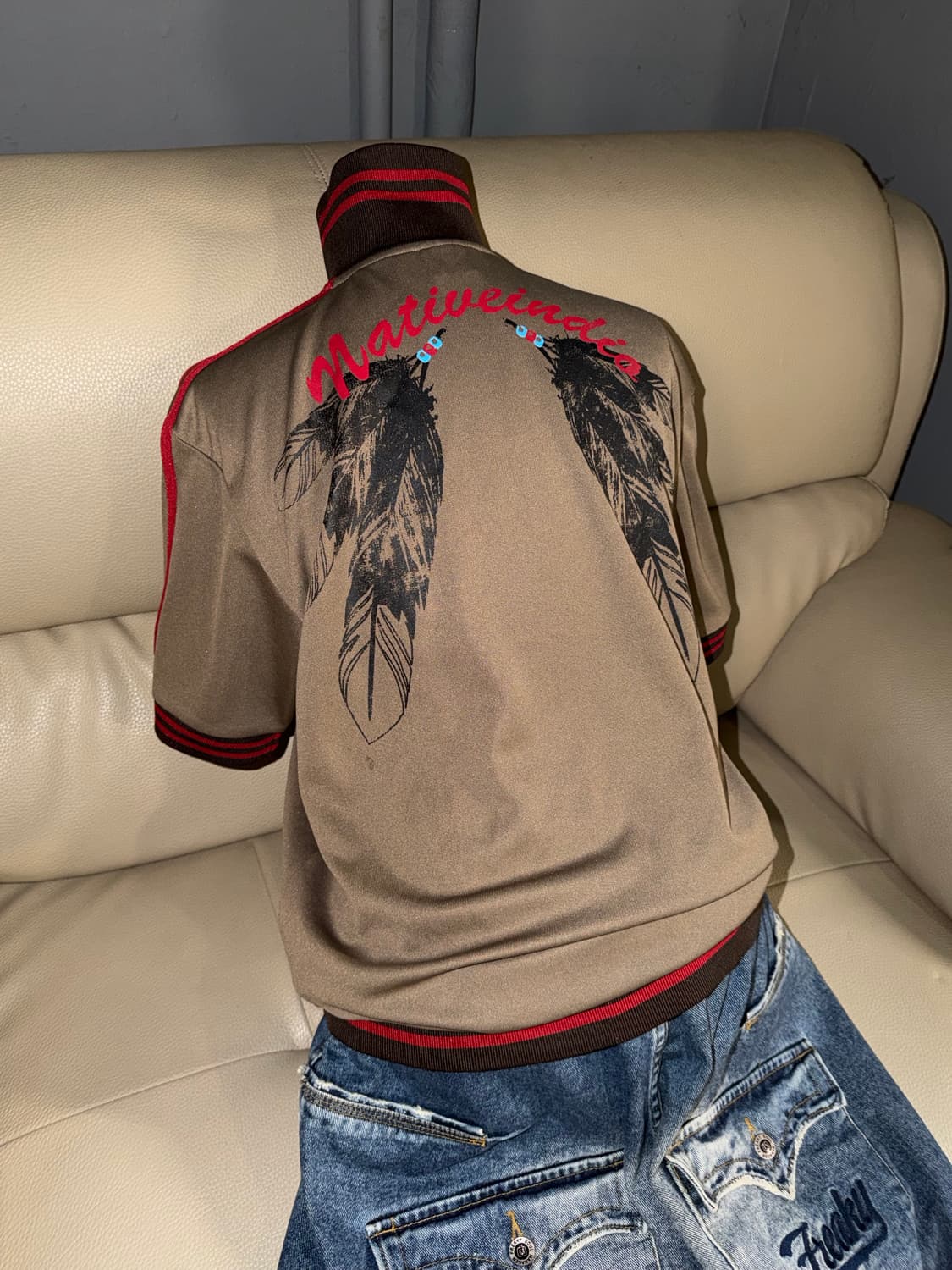 indian leaf printing detail zip-up 상품이미지1