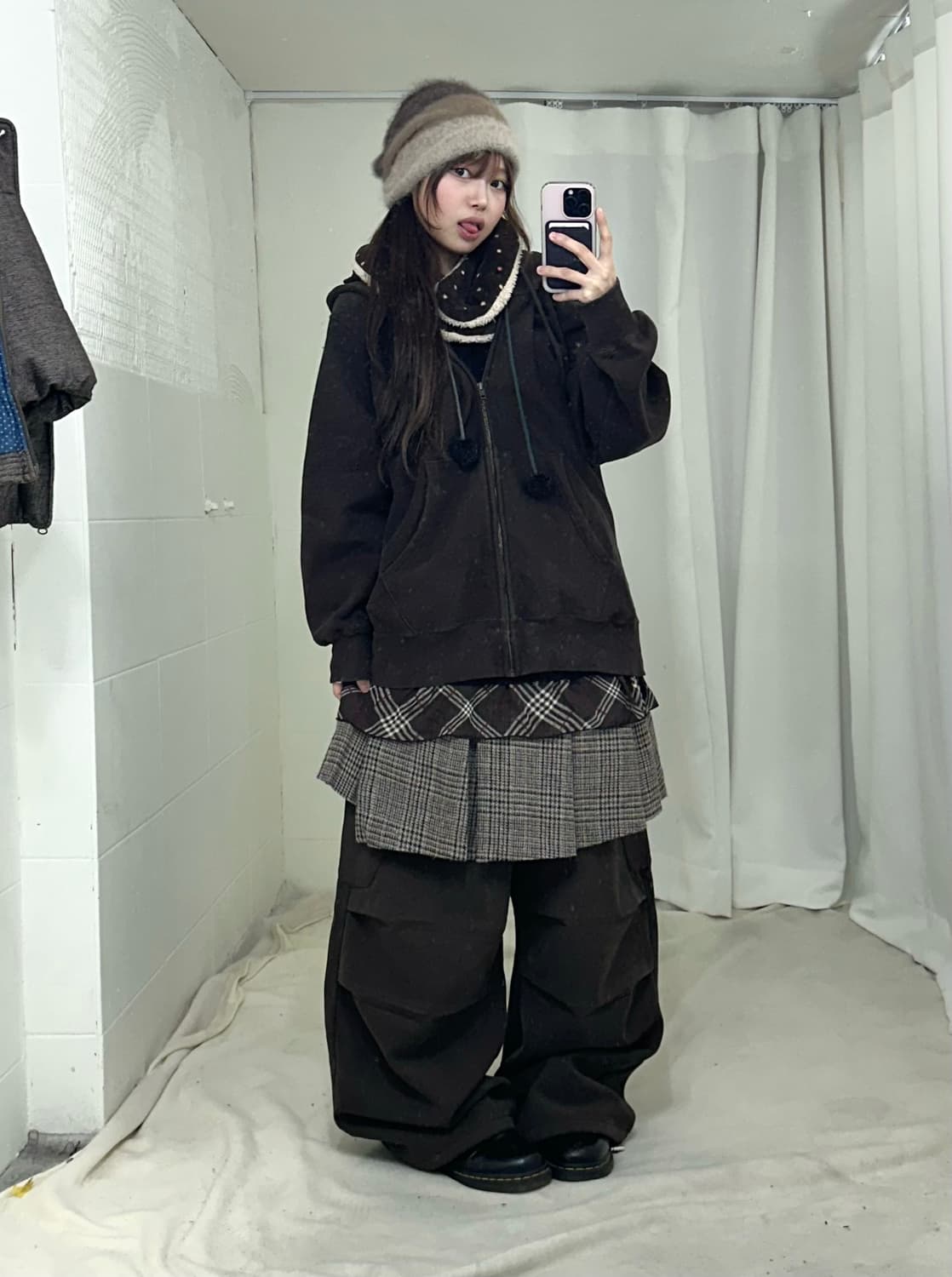 브라운 도트 체크 너드 러힙 코디세트 상품이미지2