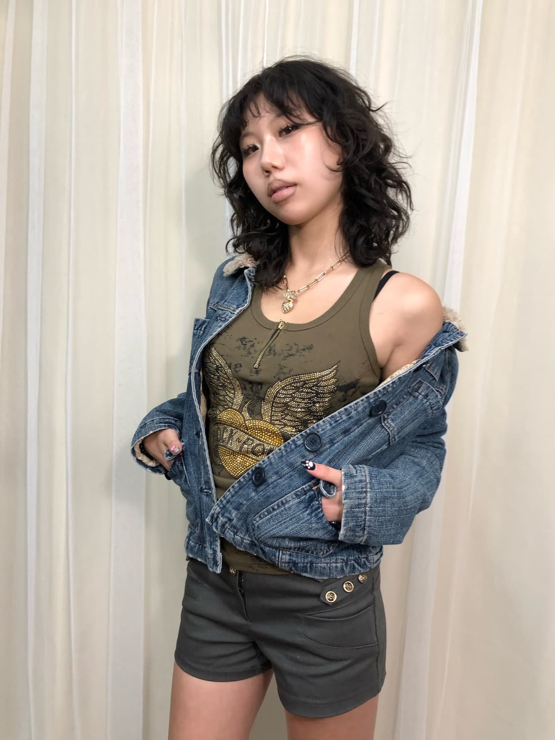 ROCK&ROLL 카키 슬리브리스 탑 상품이미지5