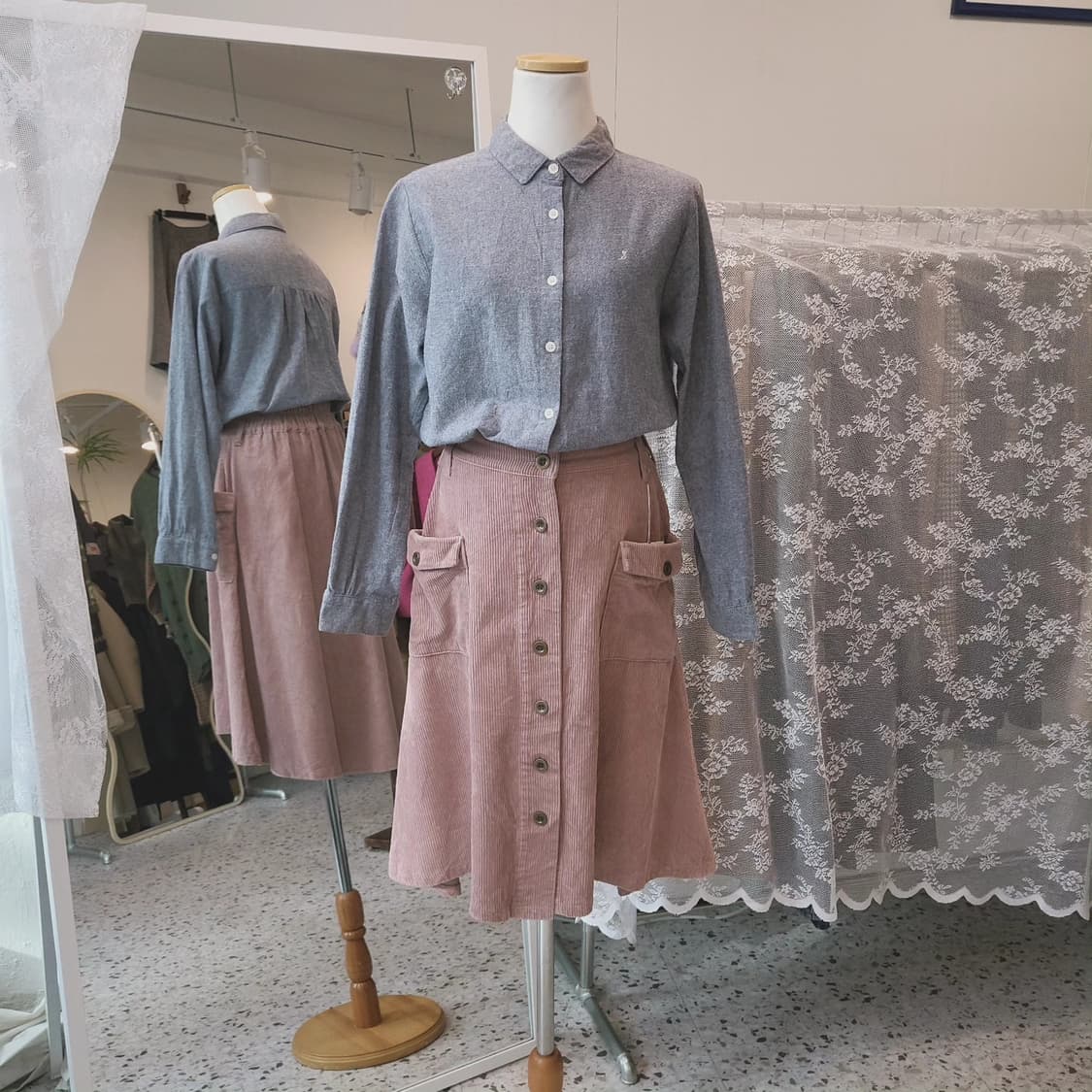 Olive des olive 코듀로이 핑크 밴딩스커트 상품이미지8