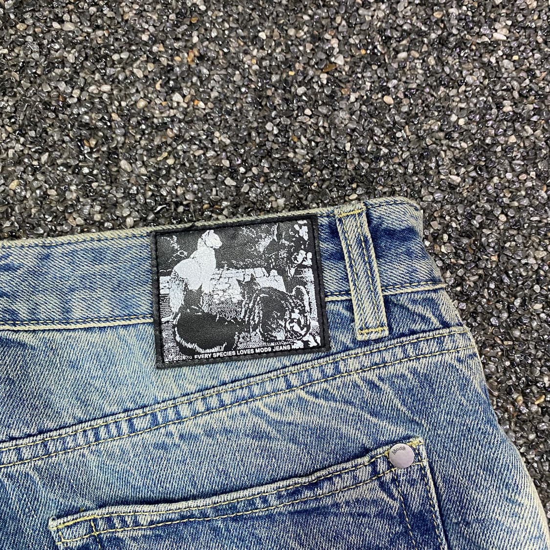 모드나인 백 패치 블루레인 와이드 데님 팬츠 B3608  상품이미지5