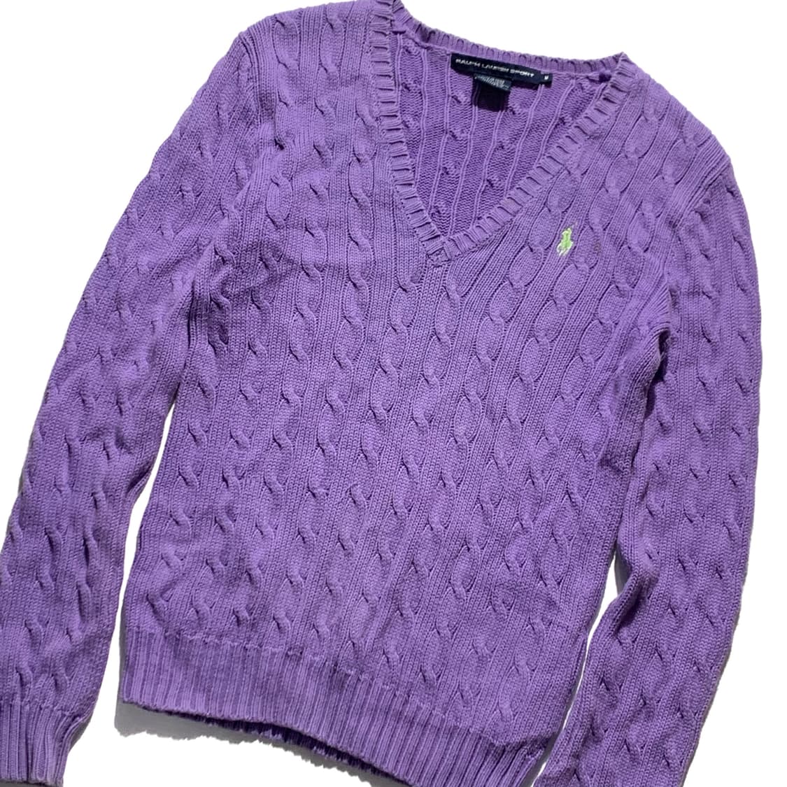 폴로 연보라 케이블 브이넥 코튼니트 상품이미지2