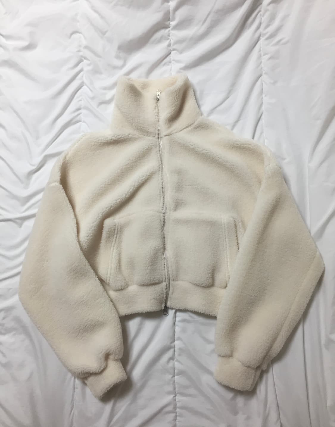 아이보리 크롭 털 자켓 뽀글이 후리스 상품이미지4