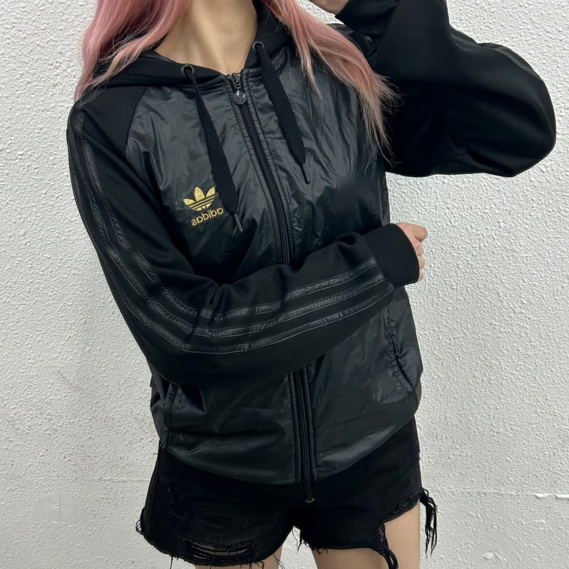 아디다스 골드로고 블랙 후드 트랙탑 95 상품이미지2