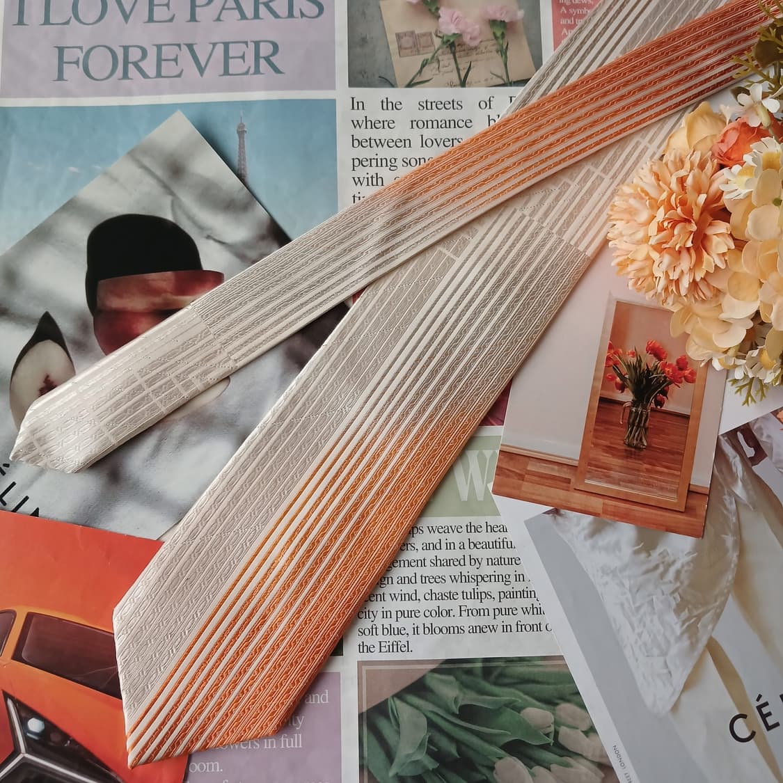 니나리치 실크 오렌지 스트라이프 넥타이 9.1cm A+등급 A19782 상품이미지3