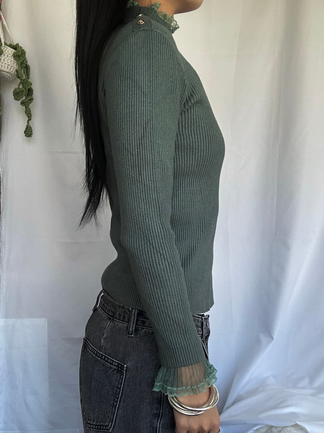 빈티지 레이스 레이어드 목폴라 니트 상품이미지6