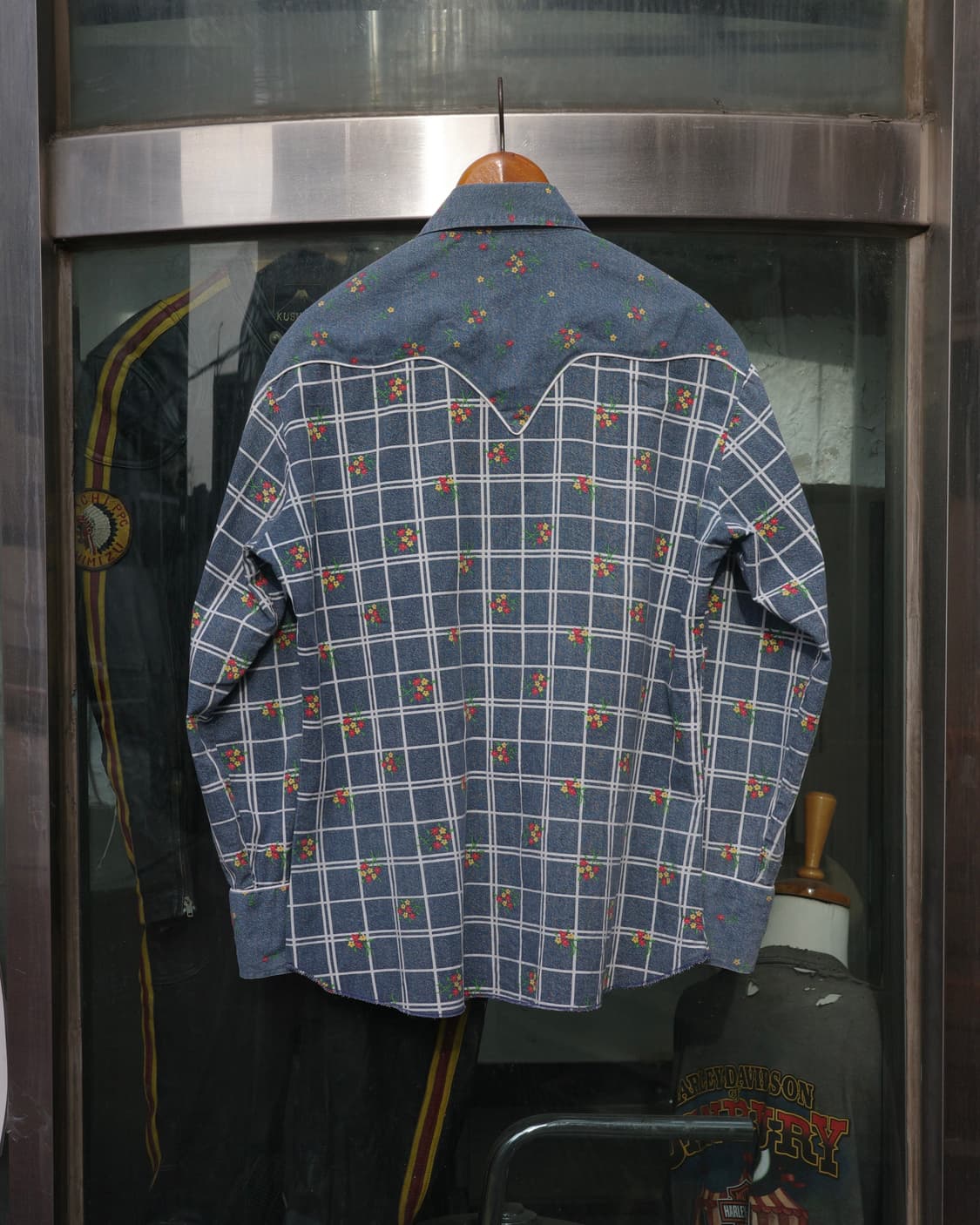 70‘s H ba C 플라워 에스넥 체크 웨스턴 셔츠 상품이미지6