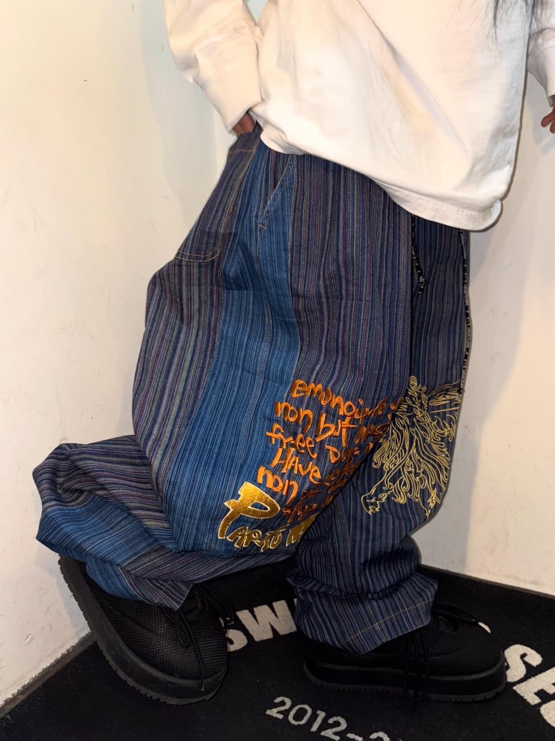 Hip-Hop Embroidery Stripe Denim Pants  상품이미지1