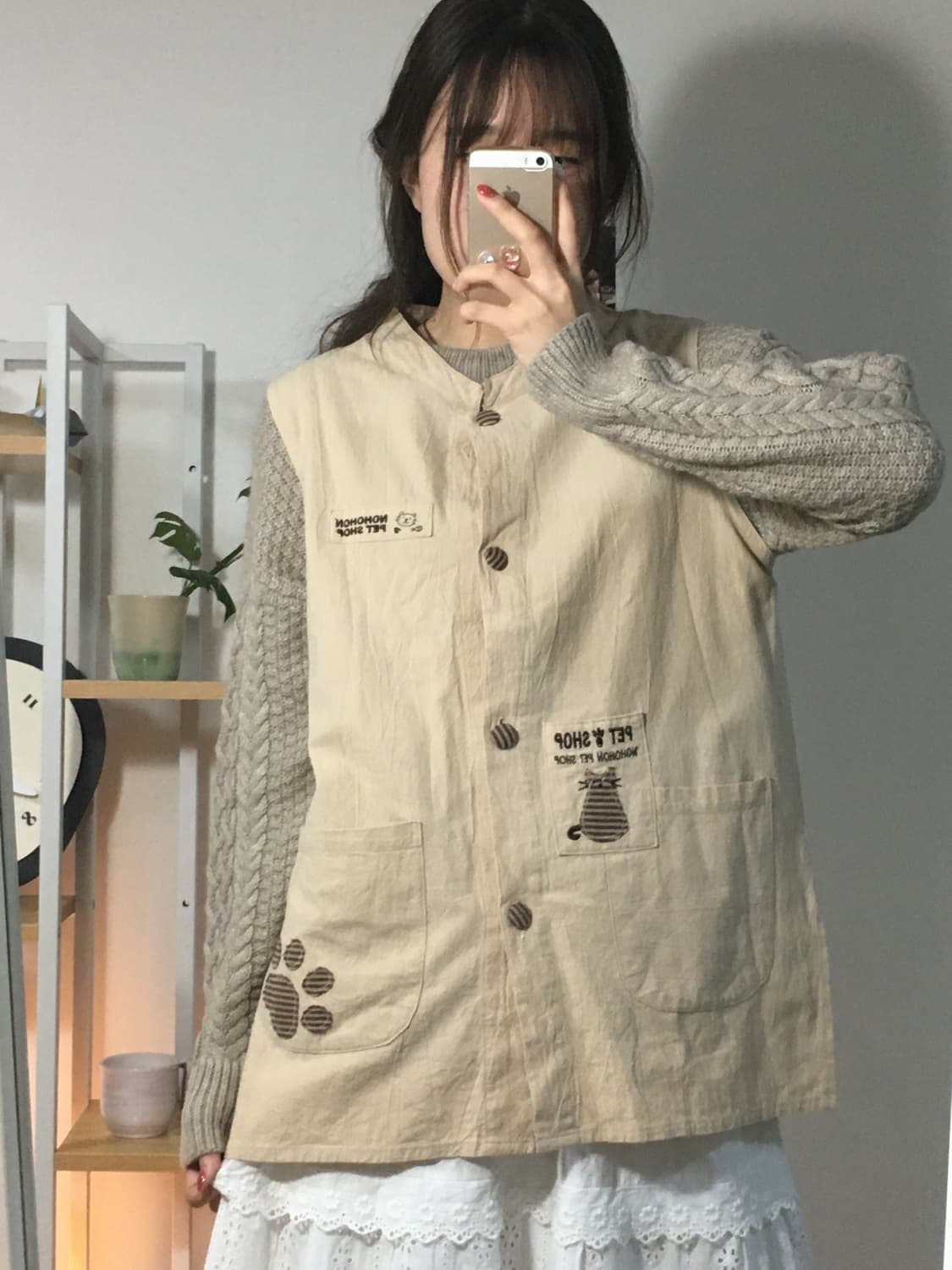 밀크티 네코 조끼 + 시네마클럽 니트 set 상품이미지1