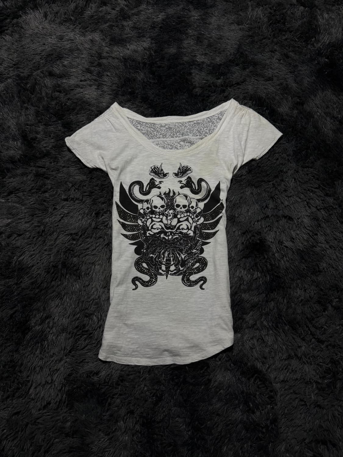 해골&뱀 등판 시스루 실버 레터링 Y2K 반팔 상품이미지4